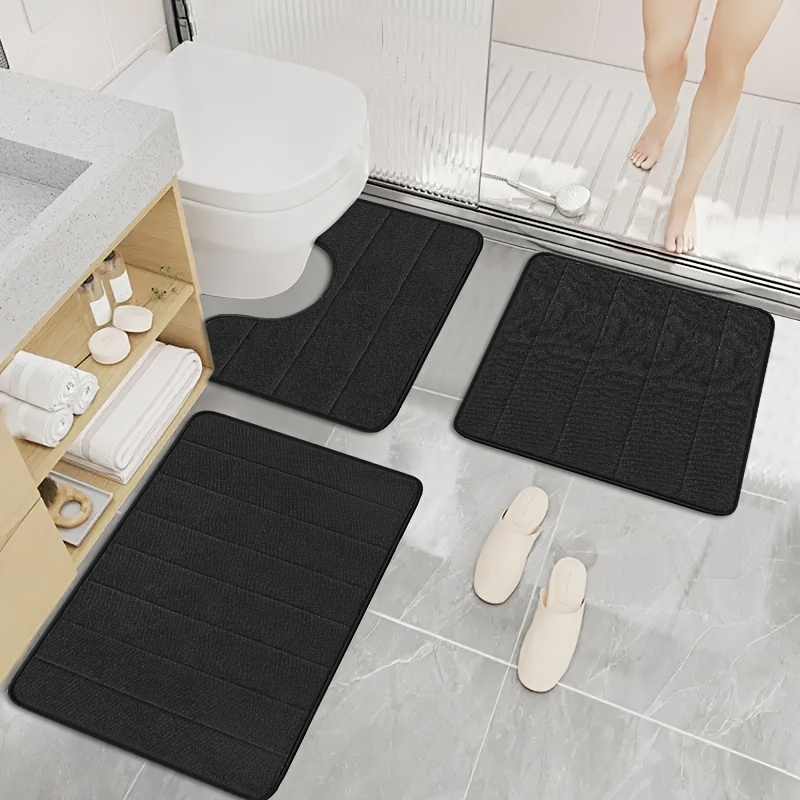 TEMU 3pcs Luxurious Memory Foam Bath Mat Set - Ultra-absorbent, Slip-resistant, Washable Plush Rugs For Bathroom, Kitchen, Bedroom, Laundry Room - Soft, Comfortable & Durable , Bathroom Rug