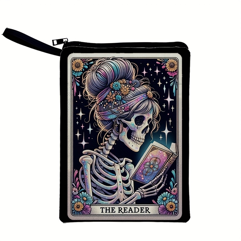 E-shop Frauen-Schädel-Buchhülle mit Zahlenschloss & Reißverschluss – Privatsphäre-Schutzhülle für Schüler, Lehrer, Bücherliebhaber – Gothic-Design für