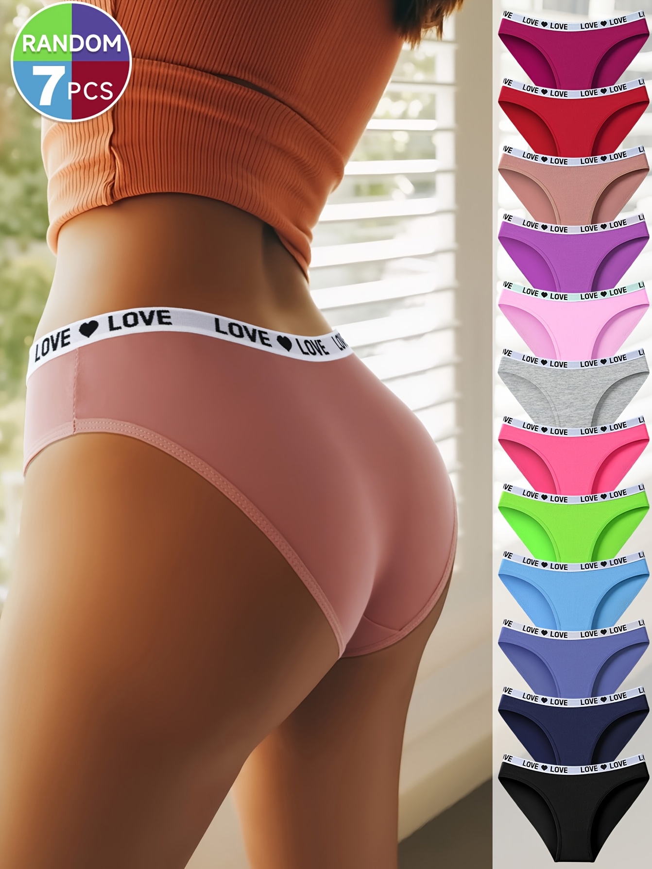 random 7pcs womens low   seamless thongs   bikini heart print   design solid color elegant high elastic fabric soft breathable light   autumn   womens panties ladies briefs womens   panties high