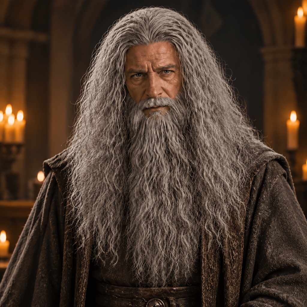 TEMU Acag Men' Full Beard & Hair Wig Suitable For Halloween Cosplay Costume - Frost Gray Long Curly Synthetic Wig With Beard For Carnival Parties,
