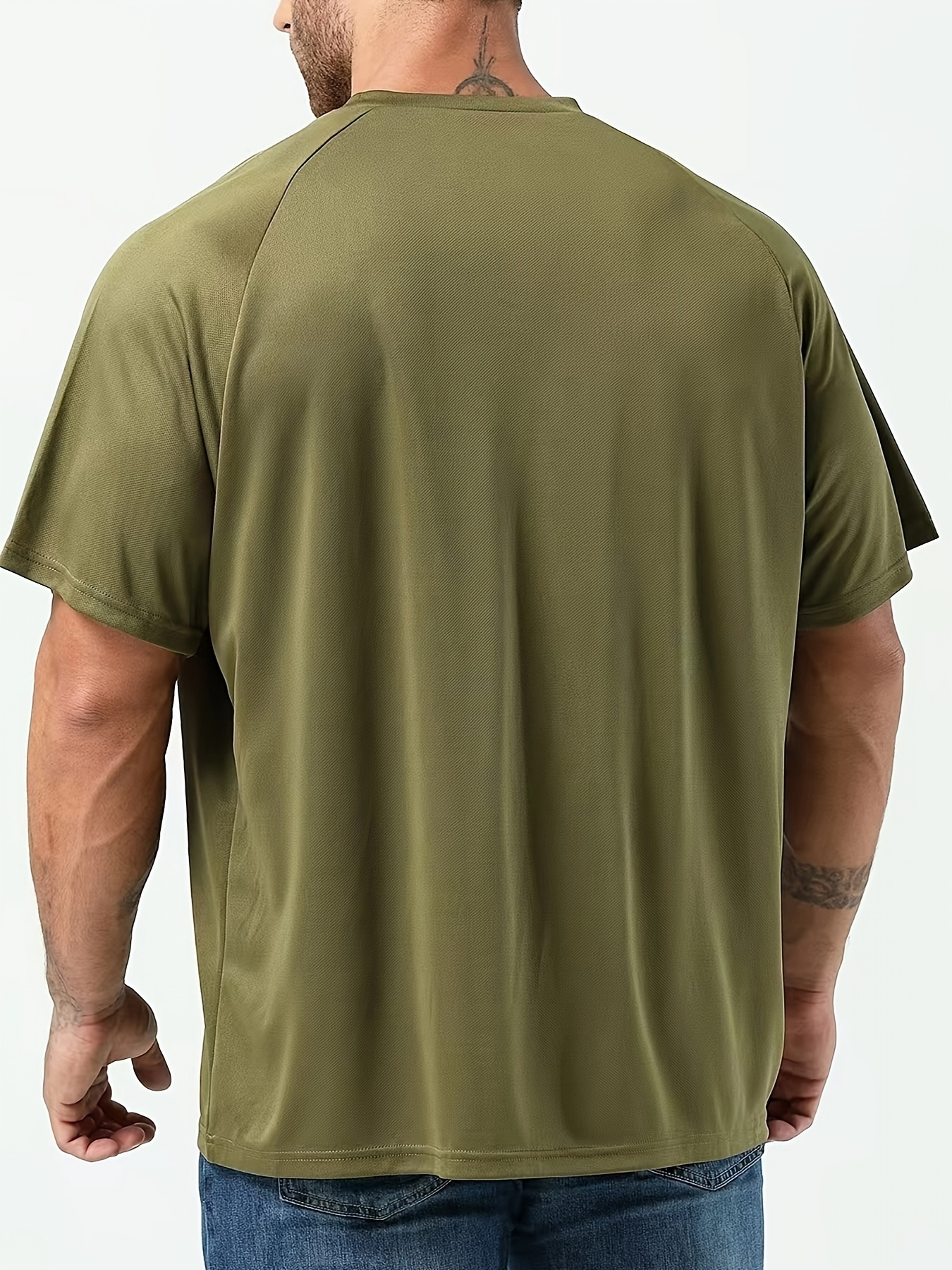 Plus Size Men's Solid T-shirt, Quick Dry Breathable Tees For Sports/fitness, Oversized Short Sleeve Tops For Big & Tall Males, Men's Clothing