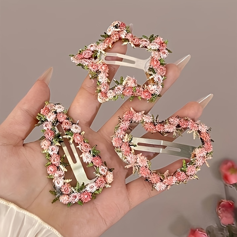 TEMU 3 stuks Zoete Frisse Premium Roze Ster Hart Bloem Haarspelden BB Clips Voorhoofd Zij Pony Haarspelden Hoofddeksel Geschikt voor Dagelijks
