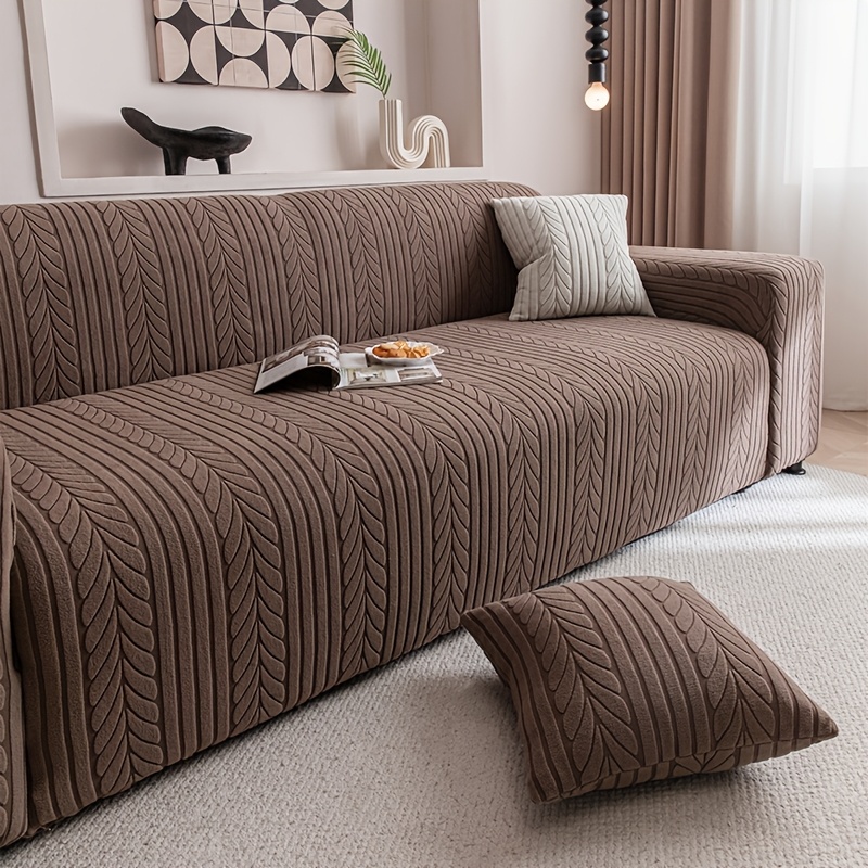 TEMU 1pc Full Coverage Elastic Velvet Leaf Jacquard Sofa Cover With A Pillowcase | Pet & Slip Proof, Thick Soft Fabric, Machine Washable | Fits 1-4