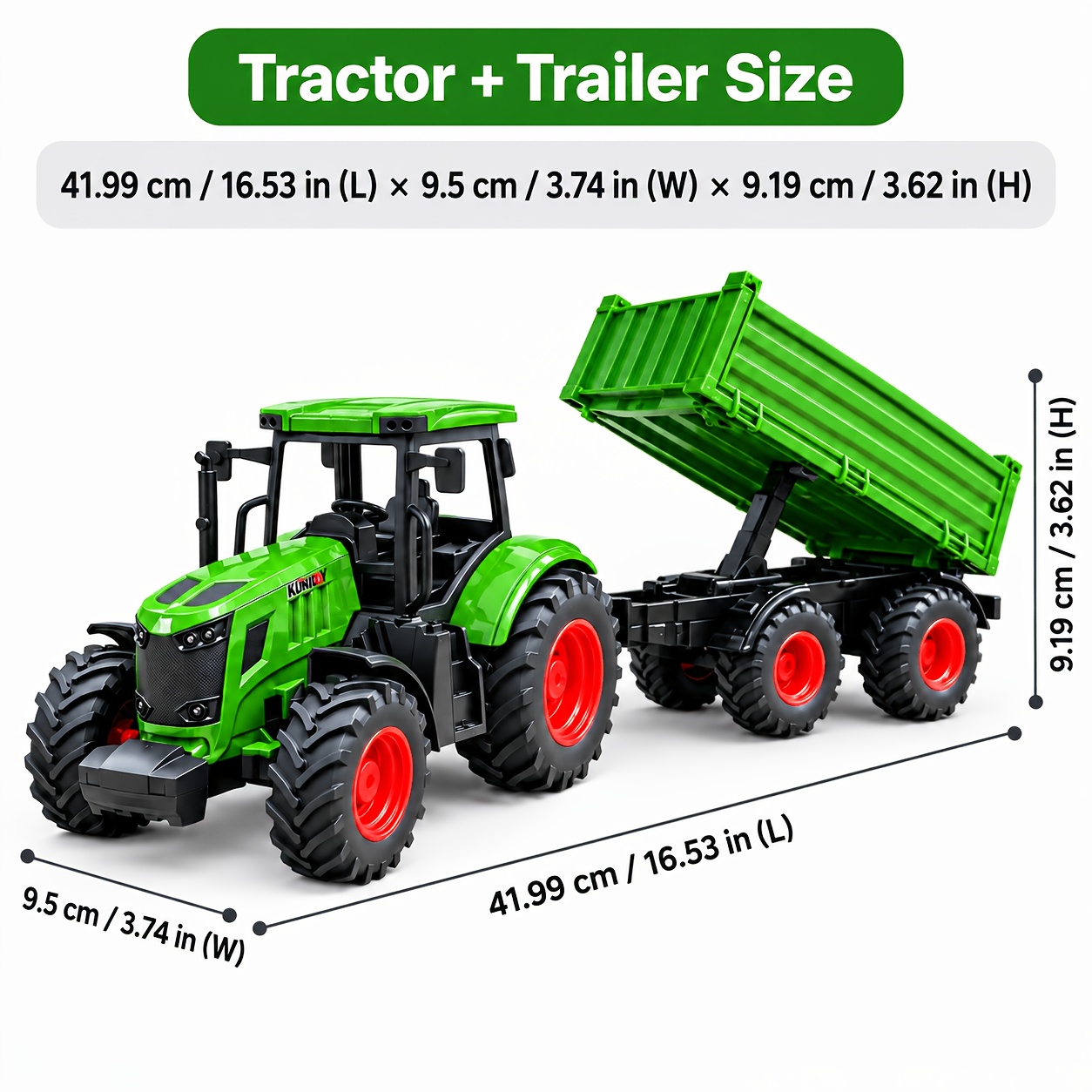 16.5-inch/42cm Toy Farm Tractor With Trailer - Realistic Farm Tractor Set - Ideal For Christmas, Halloween, Or Birthday Gifts
