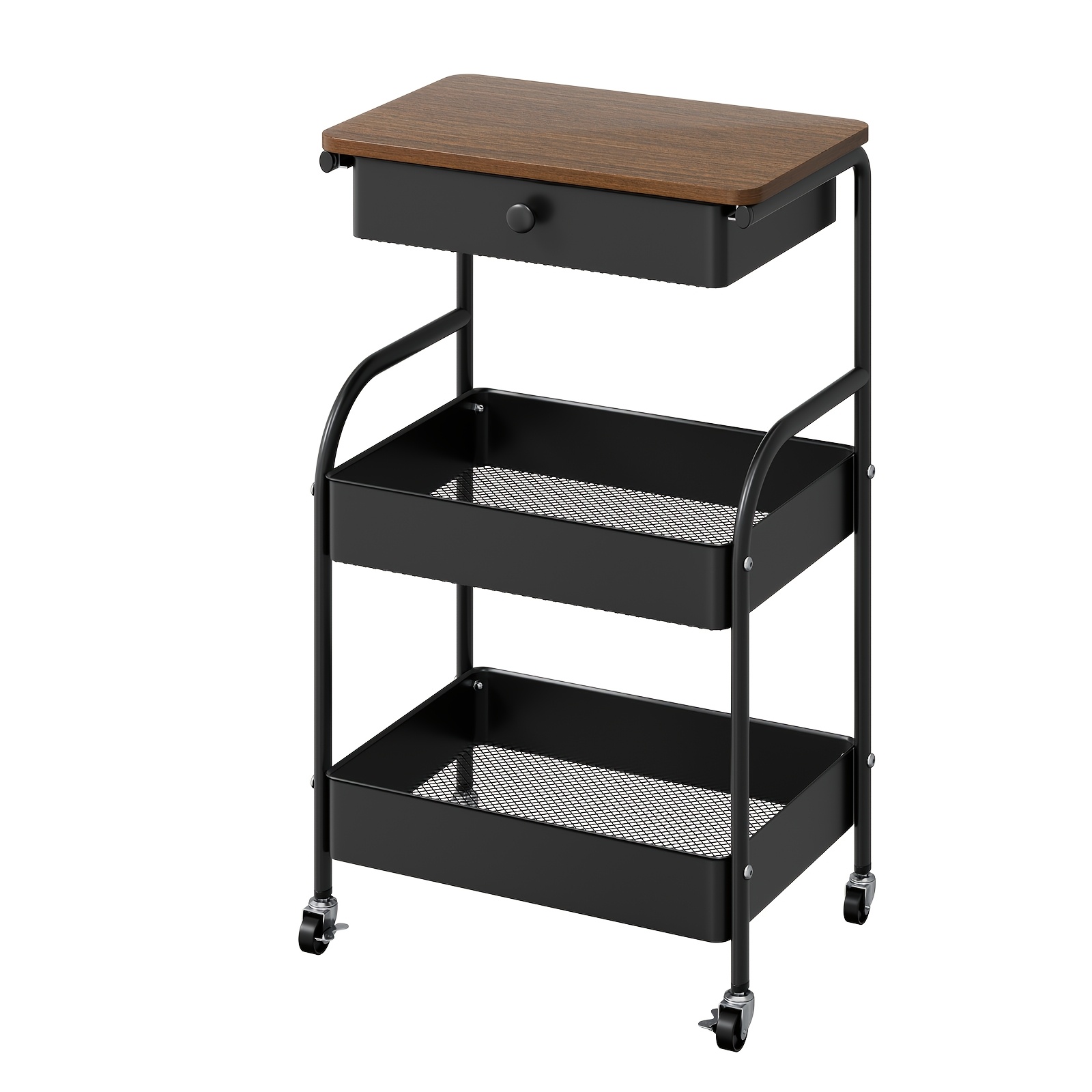 Image of Storage Space Storage Rack With Wheels, 360° Silent Caster Wheels & Easy To Move Kitchen Trolley, Carbon Pull-out Basket Phone Holder For Laptop, Foldable Laptop Stand For Bedroom