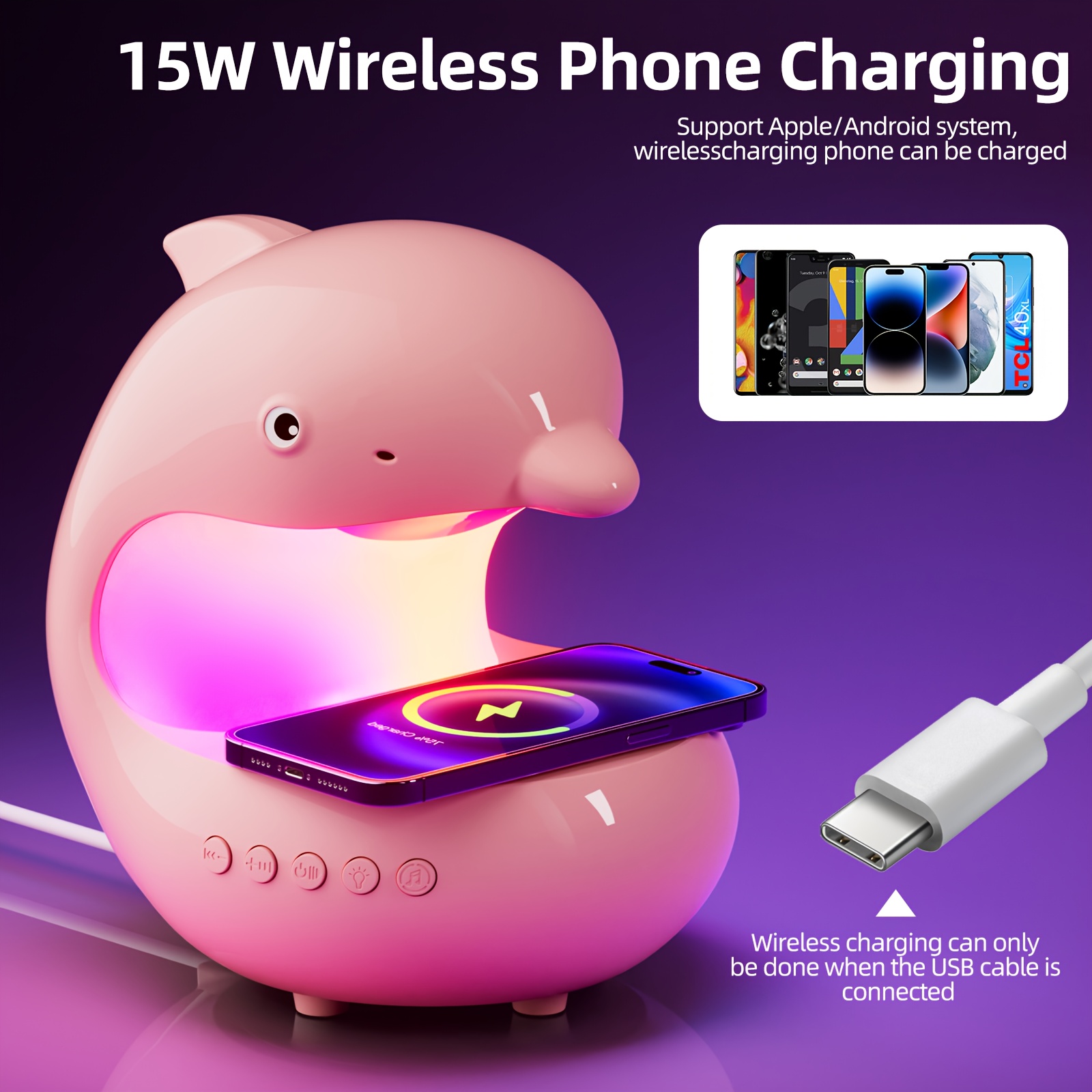 smart rgb light with wireless speaker fast wireless charger adjustable brightness dolphin desk lamp usb type c wireless bedroom night light valentines day gift camping wedding decor halloween christmas decor Product details 1
