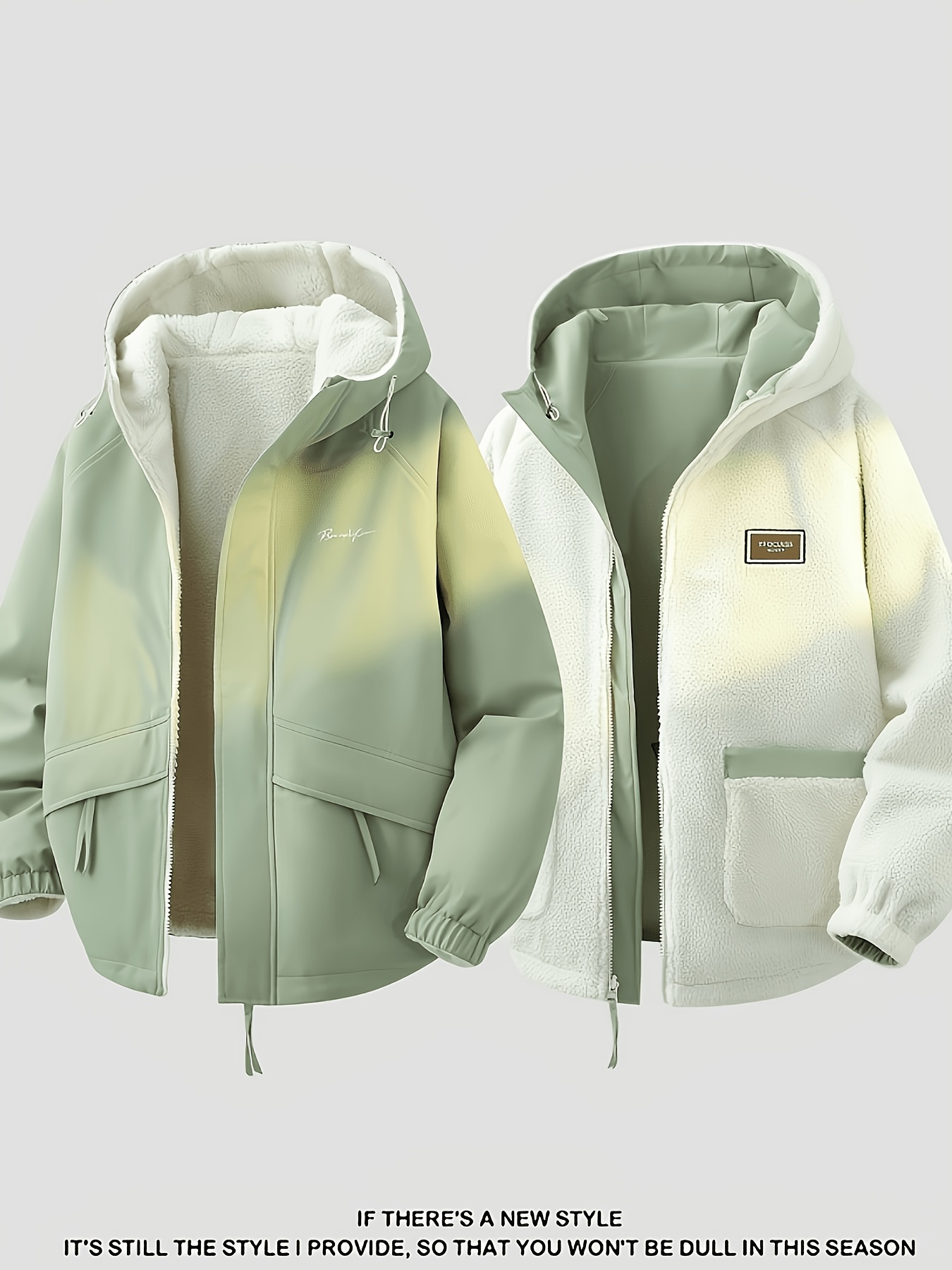 Men's Reversible Winter Hooded Jacket, Windproof & Warm