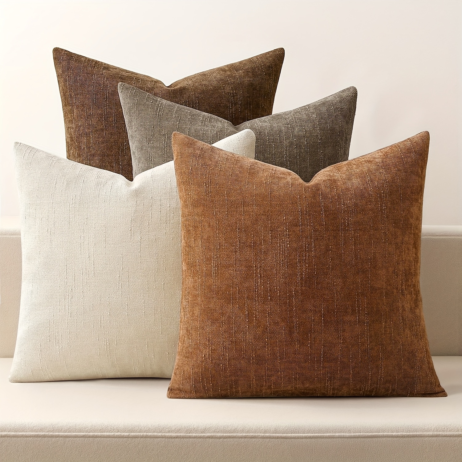 Pack Of 4 Neutral Decorative Pillowcase, Chenille Textured Pillowcase Cushion Cover, Soft And Comfortable Farmhouse Pillowcase With Zipper Gift, Seasonal Sofa Bedroom And Living Room Decoration