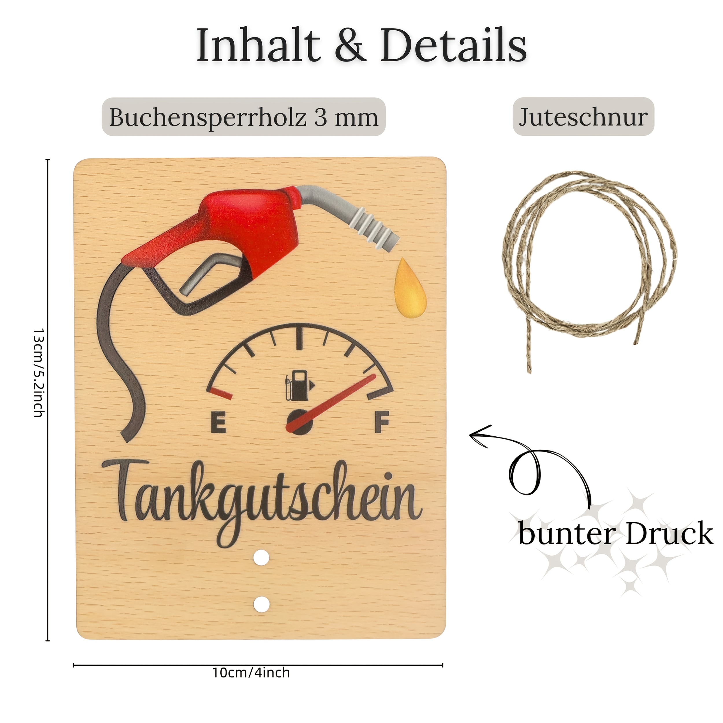 E-shop 1 Kraftstofftank-Grußkarte 5,12 x 3,94 Zoll - Geschenkgutschein-Verpackung für Benzin mit farbenfrohem Holzmaserungsdruck -