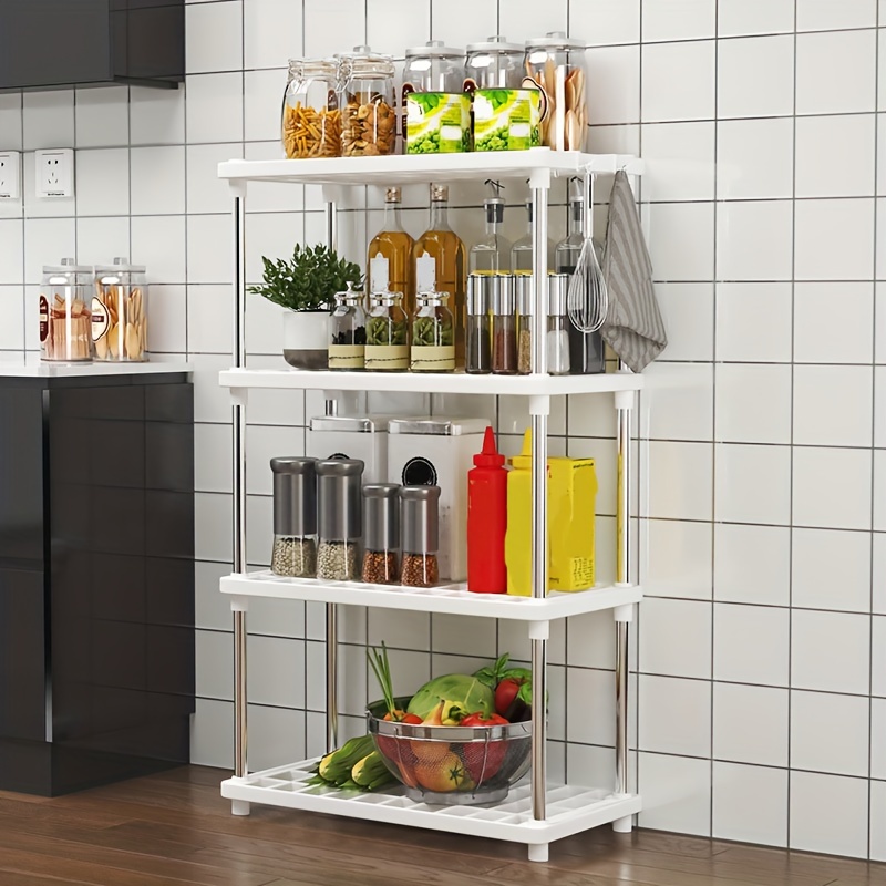 

Versatile 4-tier Plastic Storage Shelf - Perfect For Kitchen, Bathroom, Study & Garage Organization