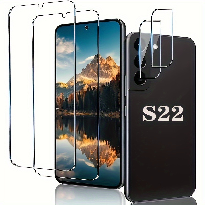 

[2+2 Packs] Glass Screen Camera Protector, 9h Tempered Glass, Fingerprint Unlock, 3d Curved, Hd Clear Bubble-free For Samsung Galaxy S22 (15.49 Cm)