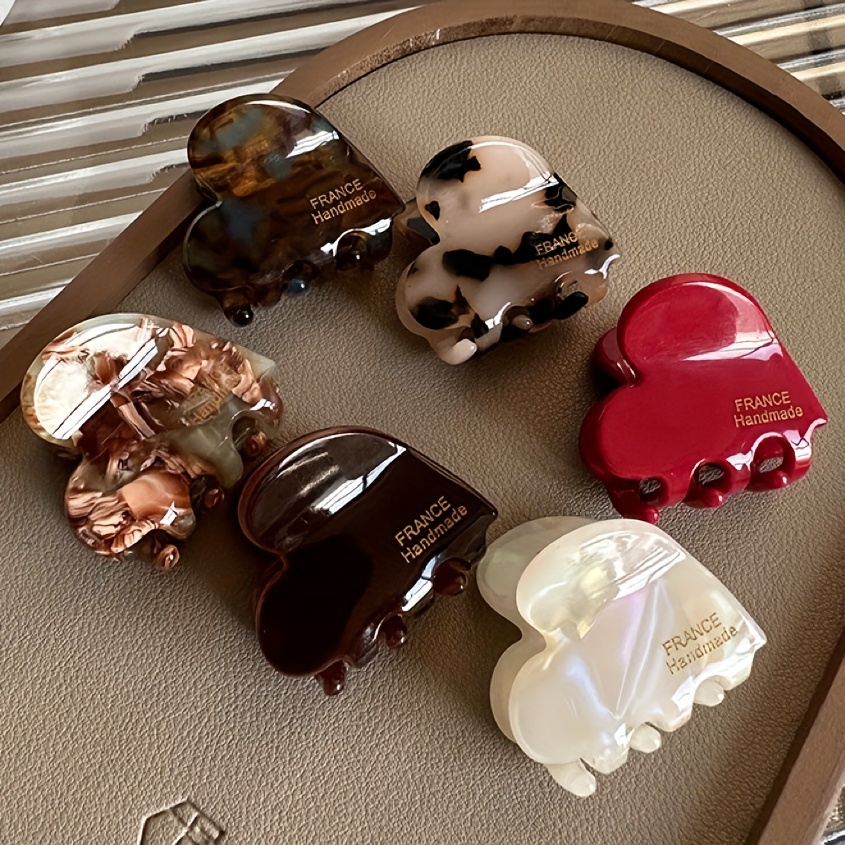 

1pc/6pcs French Vinegar Heart-shaped Small Hair Clips 3.5cm/1.38in Exquisite High-end Women's Hairpin For Bun, Shark Clip, Heart Valentine's Accessory.