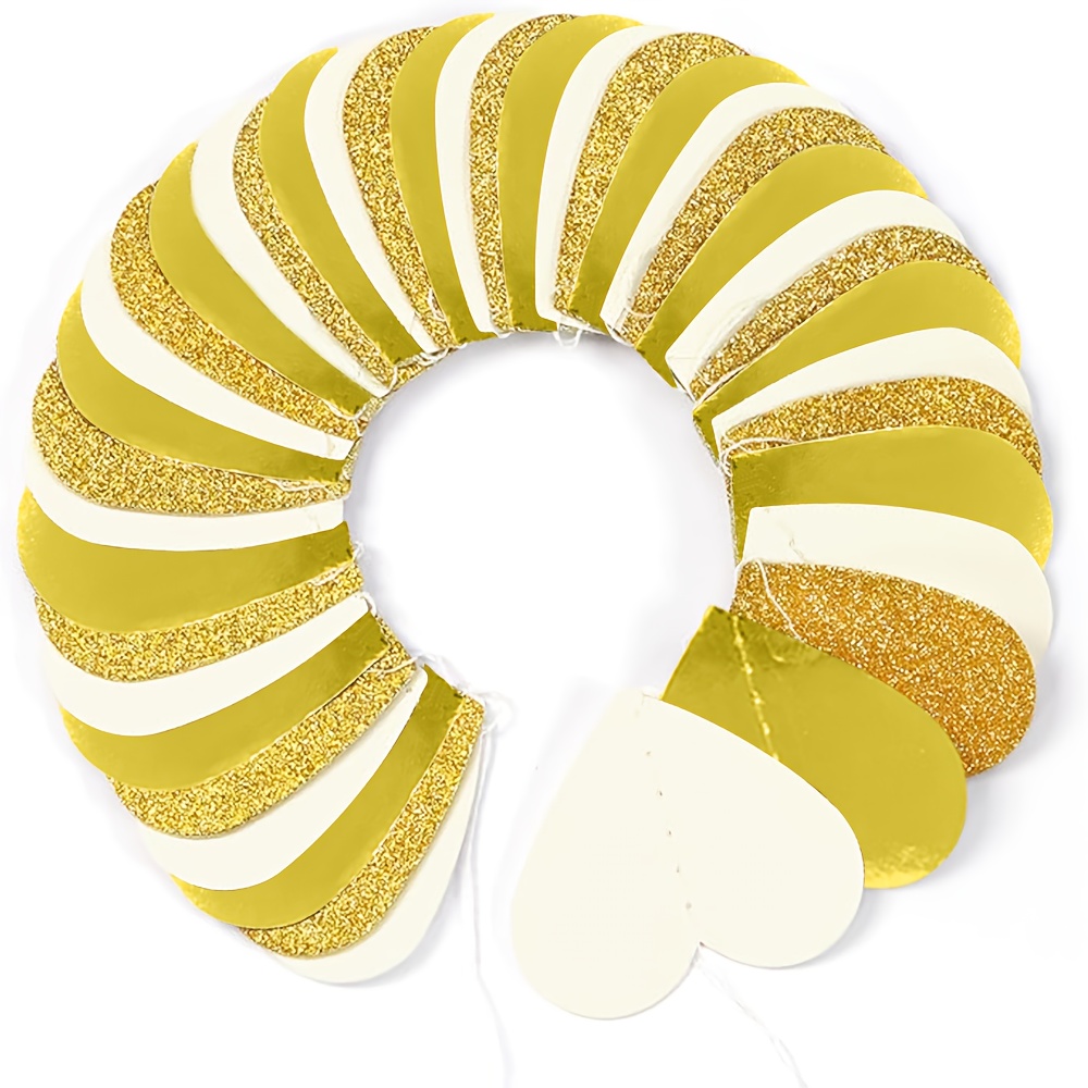Image of 20-count Golden And White Heart Garland - Paper Hanging Decorations For Weddings, Bridal Showers, Bachelor Parties, Birthdays; No Electricity Needed, Ideal For Christmas & Valentine's Day