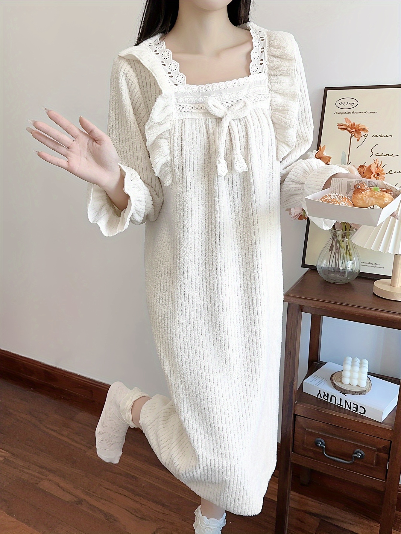 knee length dresses for ladies Softest Fleece Twist Midi Dress in Cream - S - Shop Stateside Dresses