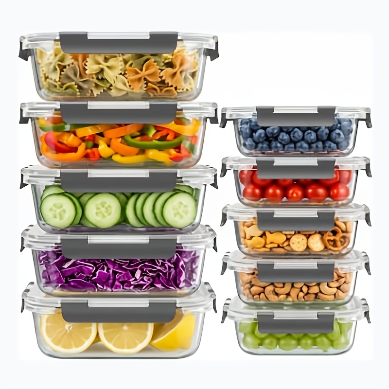 TEMU Lot de 20 récipients de conservation alimentaire hermétiques en verre avec couvercles à verrouillage à pression améliorés, ensemble de boîtes de