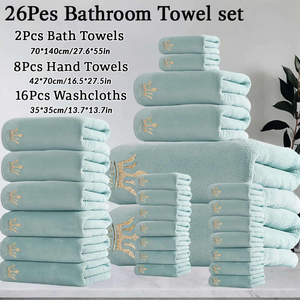 TEMU Juego de toallas de baño bordadas de 10/26 piezas, hechas de vellón de coral, disponibles en varios colores, suaves y cómodas, absorbentes,