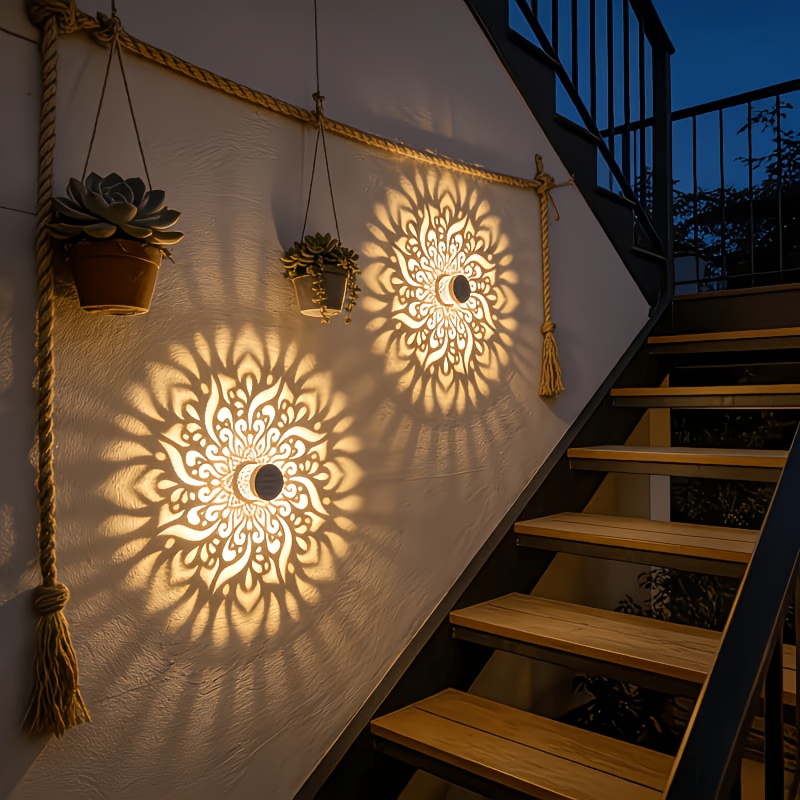 1pc Solar-Powered Outdoor Wall Light; Solar-Powered Wall Lights, Fence Lights, And Garden Lights, Suitable for Outdoor Wall Decoration on Staircases, Courtyards, And Gardens; Halloween And Christmas Decorative Lights, Holiday Lights