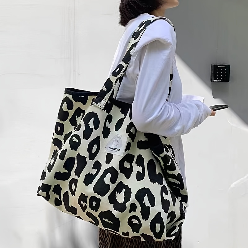 TEMU 1pc 13.4x12.6in Versatile Shopping Bag Leopard Large Capacity Bag Women's Shoulder Tote Bag Trendy