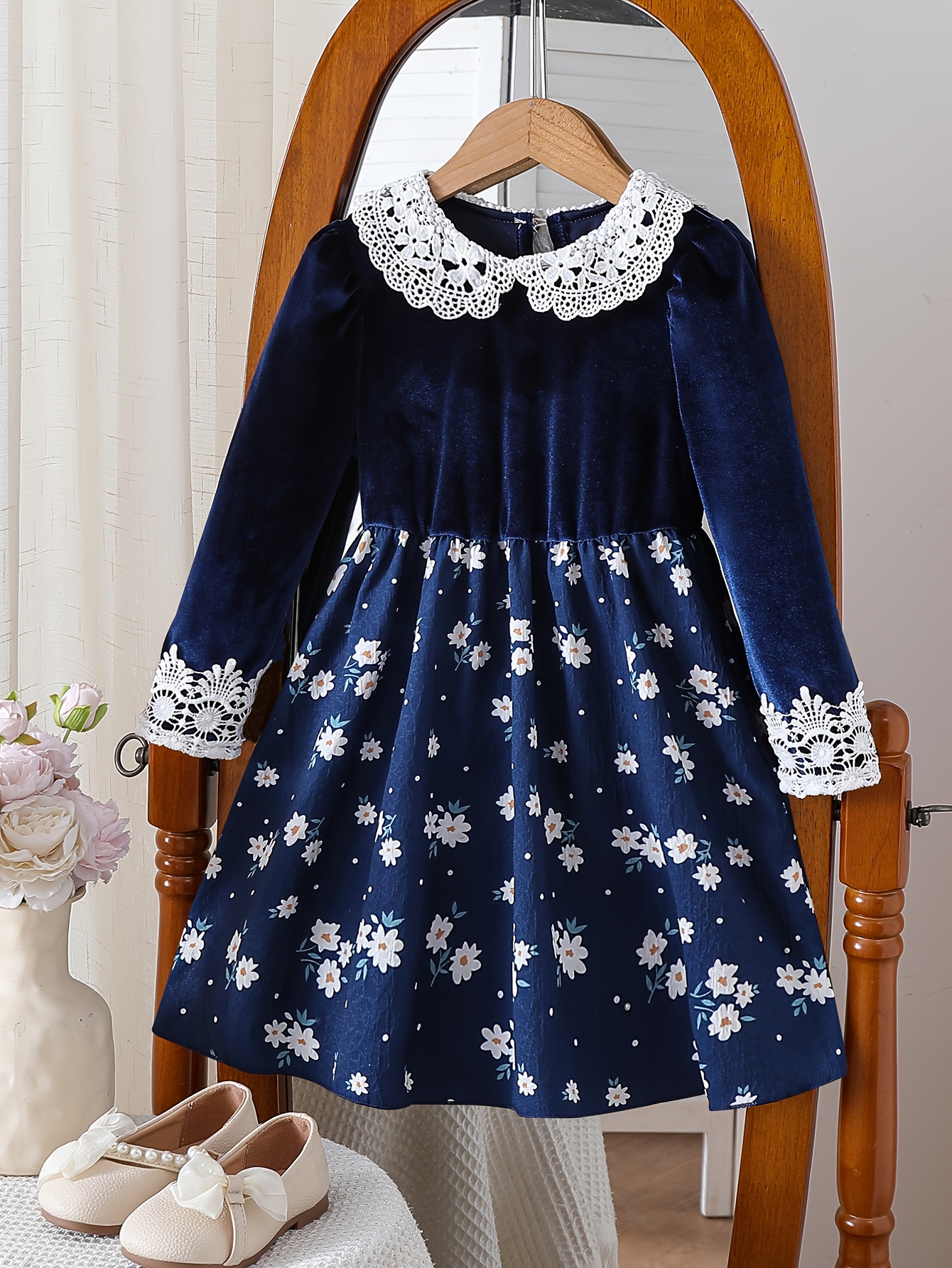 sachin and babi light blue dress Navy Floral Spot Print Frill Midi Dress