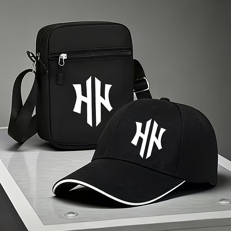 TEMU Ensemble 2 pièces Tendance Facile Lettre Casquette de Baseball et Sac Bandoulière, Mode Streetwear Loisirs de Chapeau de Sport et Sac à