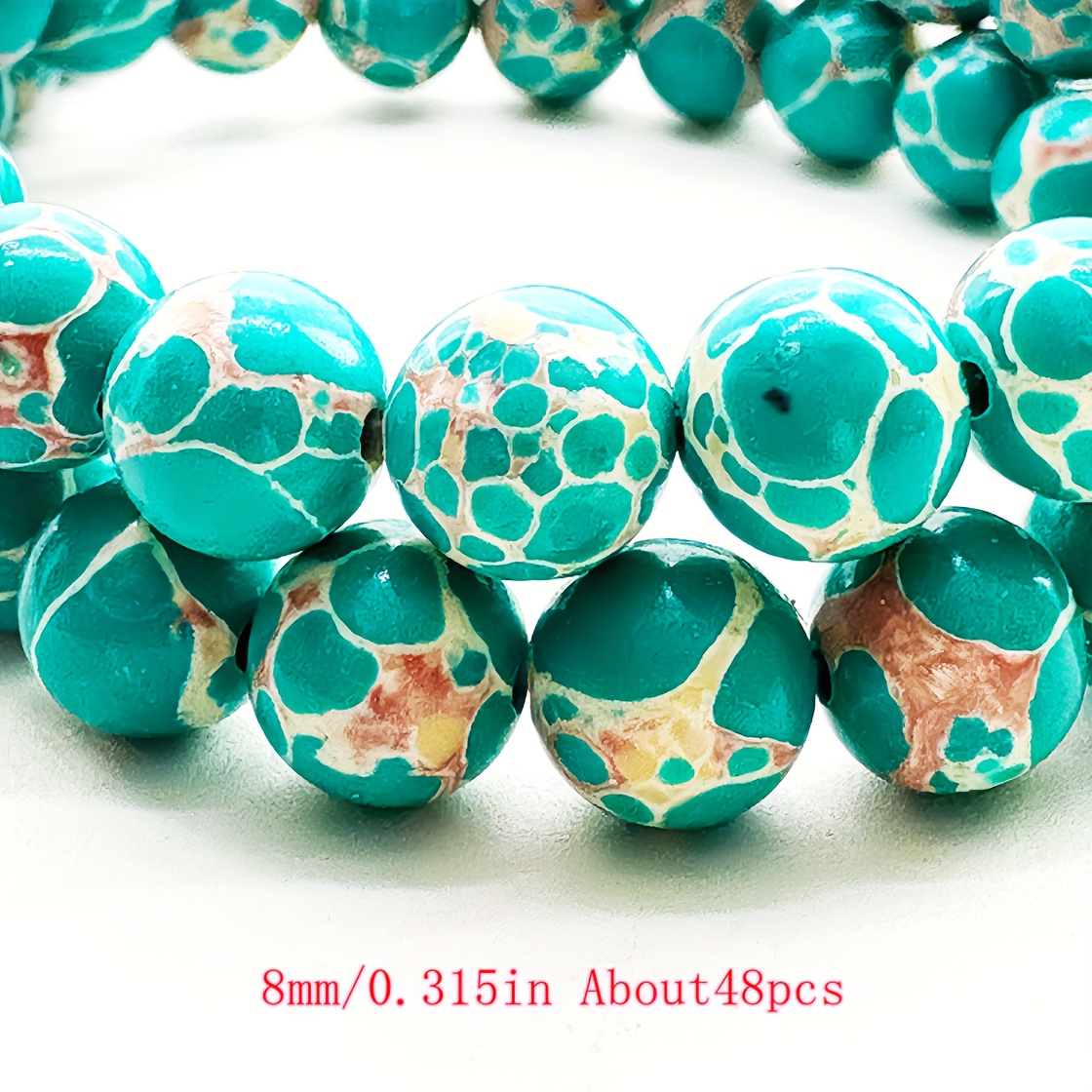 TEMU 92/64/48 pezzi di perle turchesi con motivo, perline da 4/6/8mm sfuse per creazione gioielli fai-da-te, braccialetti, collane e accessori regalo