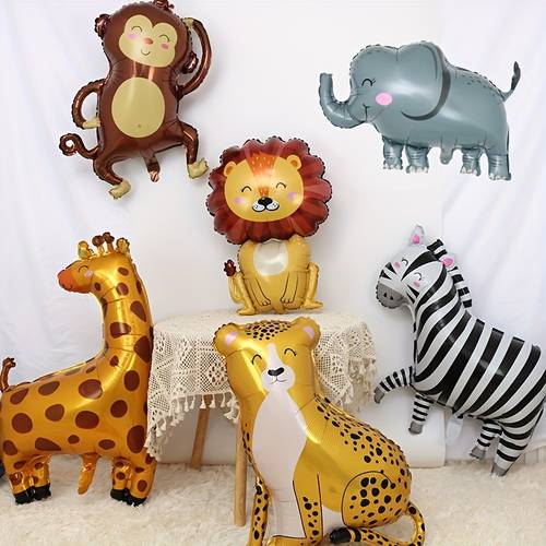7pcs smiling animal foil balloons cartoon animal decor balloons animal themed party decorations monkey giraffe leopard lion zebra crocodile elephant balloons jungle birthday party decorations photography props