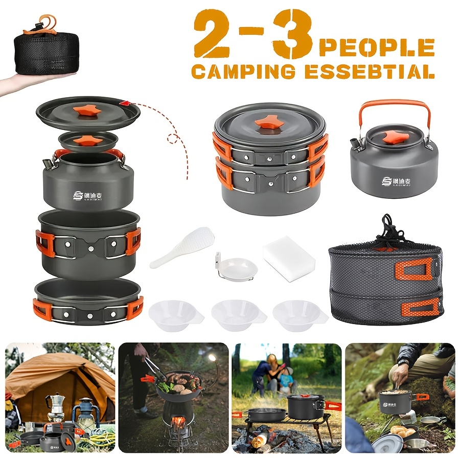 

3pcs Camping Cookware Set, Outdoor Aluminum Including Kettle, Pot, And Utensils For Travel, Hiking, , And Barbecues.