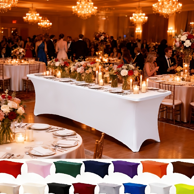 Image of 1pc Rectangular Full-coverage Tablecloth, Polyester Stretch Party Tablecloth, Fitted Rectangular Tablecloth, Suitable For Parties, Weddings, Birthdays, Banquets, Parties, And Holidays, Party Supplies