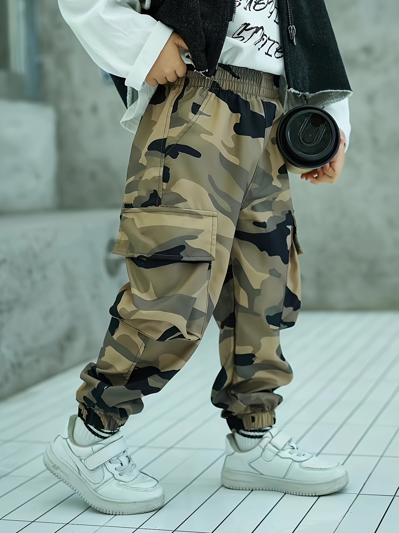 boys camo cargo pants elastic waist loose fit trousers Temu