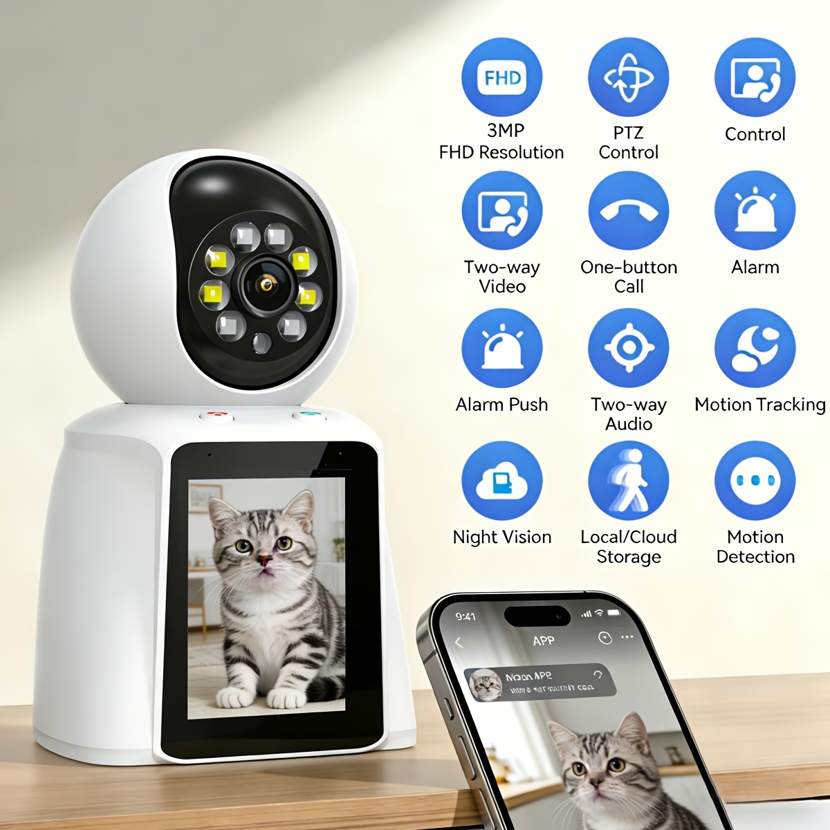 TEMU 2-in-1 Monitoring Camera Features A Built-in Microphone And Is Designed For Home And Office Remote Monitoring. It Includes Video Surveillance,
