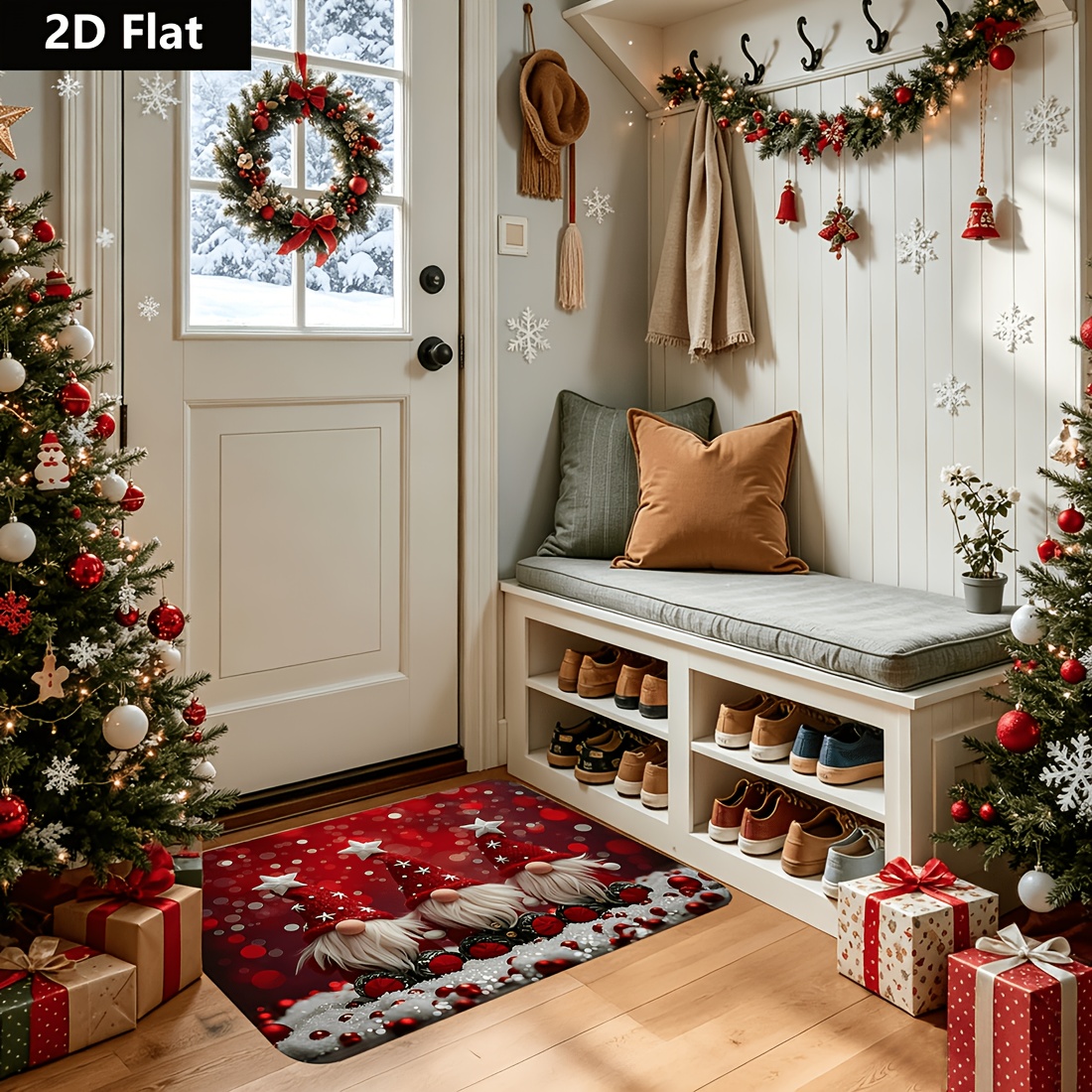 TEMU 1 tappeto per porta con motivo gnomi natalizi 2D piatto, per decorazioni natalizie e tappeti di per l' , decorazioni natalizie per la casa