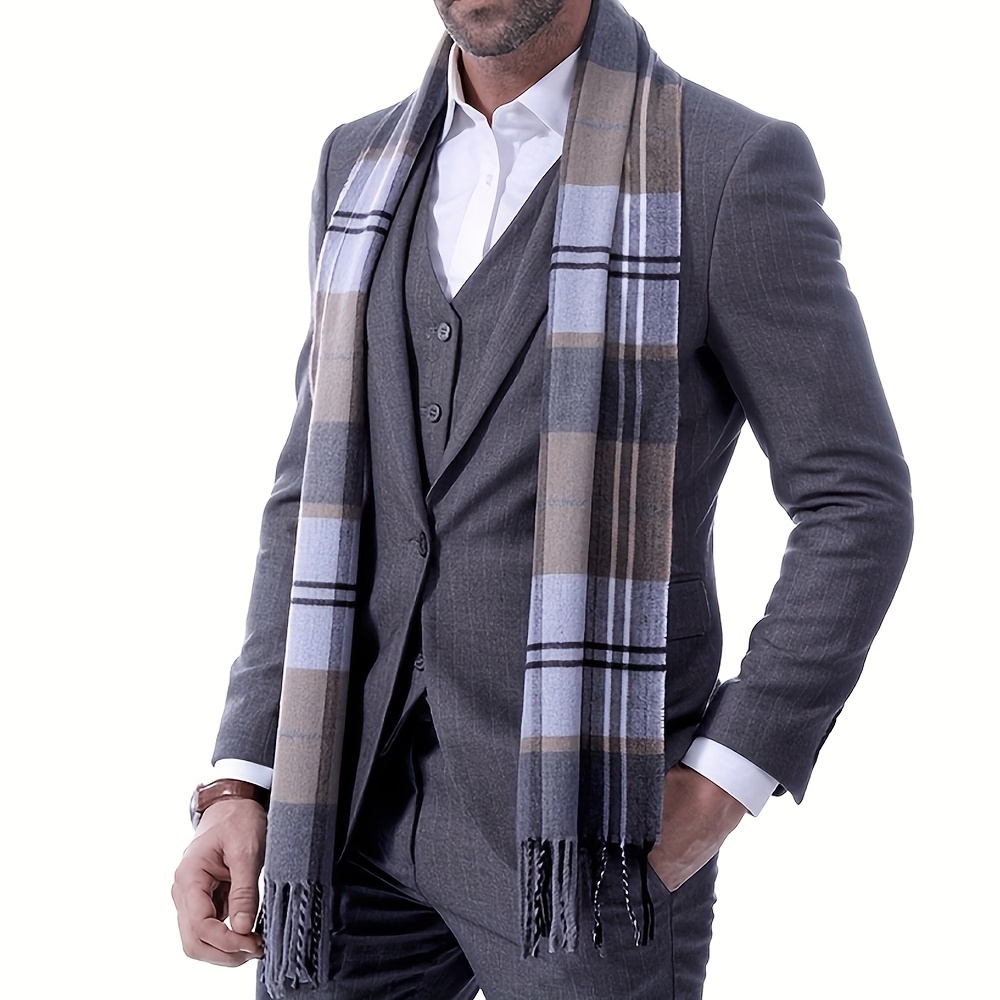 

1pc Classic Geometric-pattern Scarf For Men, 100% Polyester, Soft And Warm, Ideal For Casual & Formal, Outdoor Activities, , Holiday Gifts - Christmas, Valentine's Day,