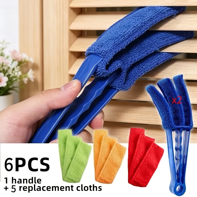 TEMU Ensemble de 6 pièces - Comprend 1 manche + 5 tampons de nettoyage lavables - 2 + 1 vert + 1 rouge + 1 jaune, avec têtes de brosse remplaçables,