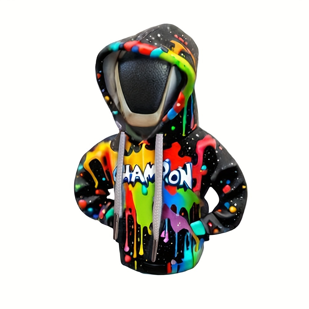 Image of 1pc Colorful Graffiti Pattern Hoodie Gear Shift Cover Car Gear Knob Cover Gear Lever Boot Car Shift Dust Cover Car Additions Car Decoration A Small Gift For