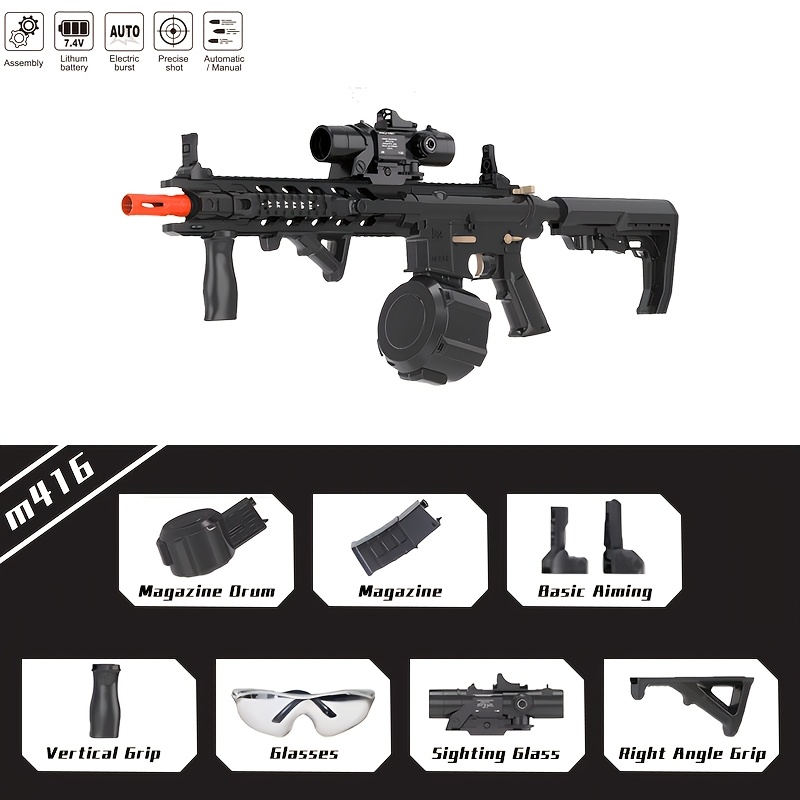 M4 Electric Gel Ball Gun - 7.4V High Speed Upgrade, Manual/Automatic Dual Mode, Highly Assembled Toy Rifle for Outdoor Entertainment, Team Shooting Games, Christmas Gifts (No Bullets), Team Shooting Game, Sleek Weapon Design, Durable Construction