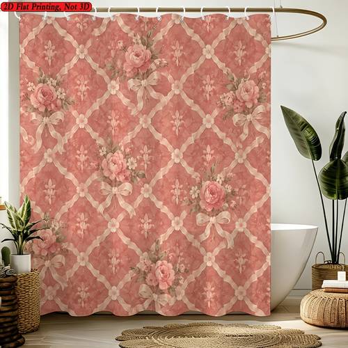 imagen del artículo 1 pieza Cortina divisoria de baño con de rosas vintage, ganchos, regalo móvil, decoración para baño BYL445