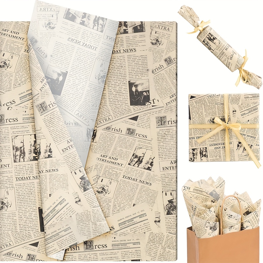 

30-pack Vintage Newspaper Tissue Paper, 20x14in Retro Kraft Gift Wrap, Old Newsprint For Wedding, Birthday, Party Decor, Art Crafts, Astronomy Themed Design, Pack