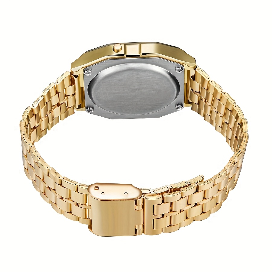 Gold Digital Watch for Women Square Stainless Steel Waterproof LED Date Alarm Buy MASTOP Gold Digital Watch for Women Square Stainless  main image 2