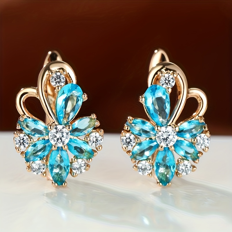 TEMU 1 Paar Waterdruppel Gesneden Blauw Roze Aqua Bloemblad Bloemen Oorbellen Clip-on Oorbellen Vlinder Hanger Oorbellen