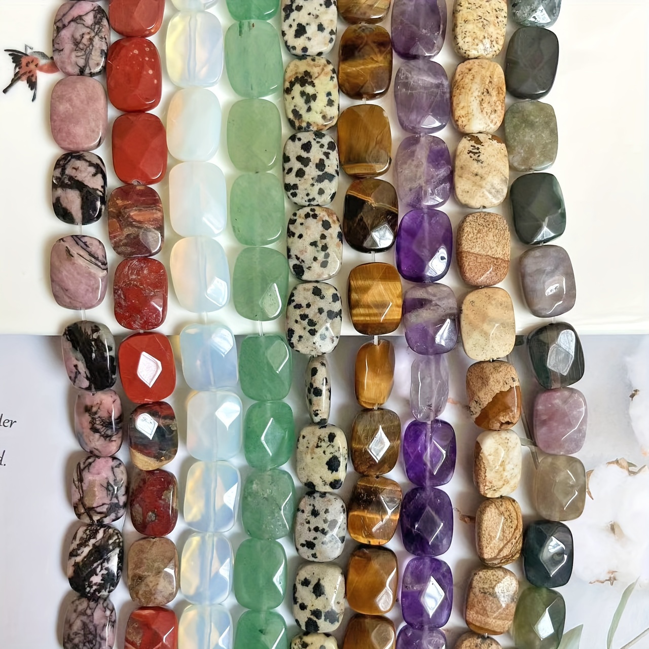 

Natural Amethyst, Aventurine, & Agate Faceted Rectangular Beads For Diy Jewelry Making, Fashion Charm Bracelets, Necklaces, Accessories, And Couples Gifts - Stone Material Bead Assortment Pack