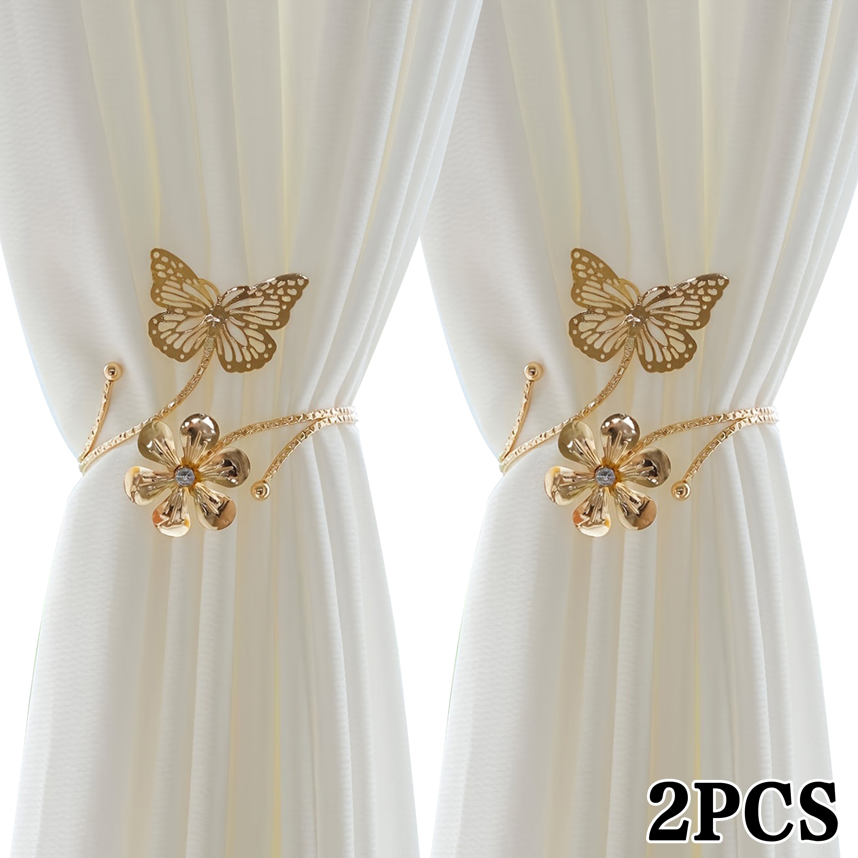 TEMU 2pcs/1pc Adjustable Metal Curtain Tiebacks - No-drill Holdbacks With Or , Modern Window Decor For Living Room, Bedroom, Office - , Durable Metal