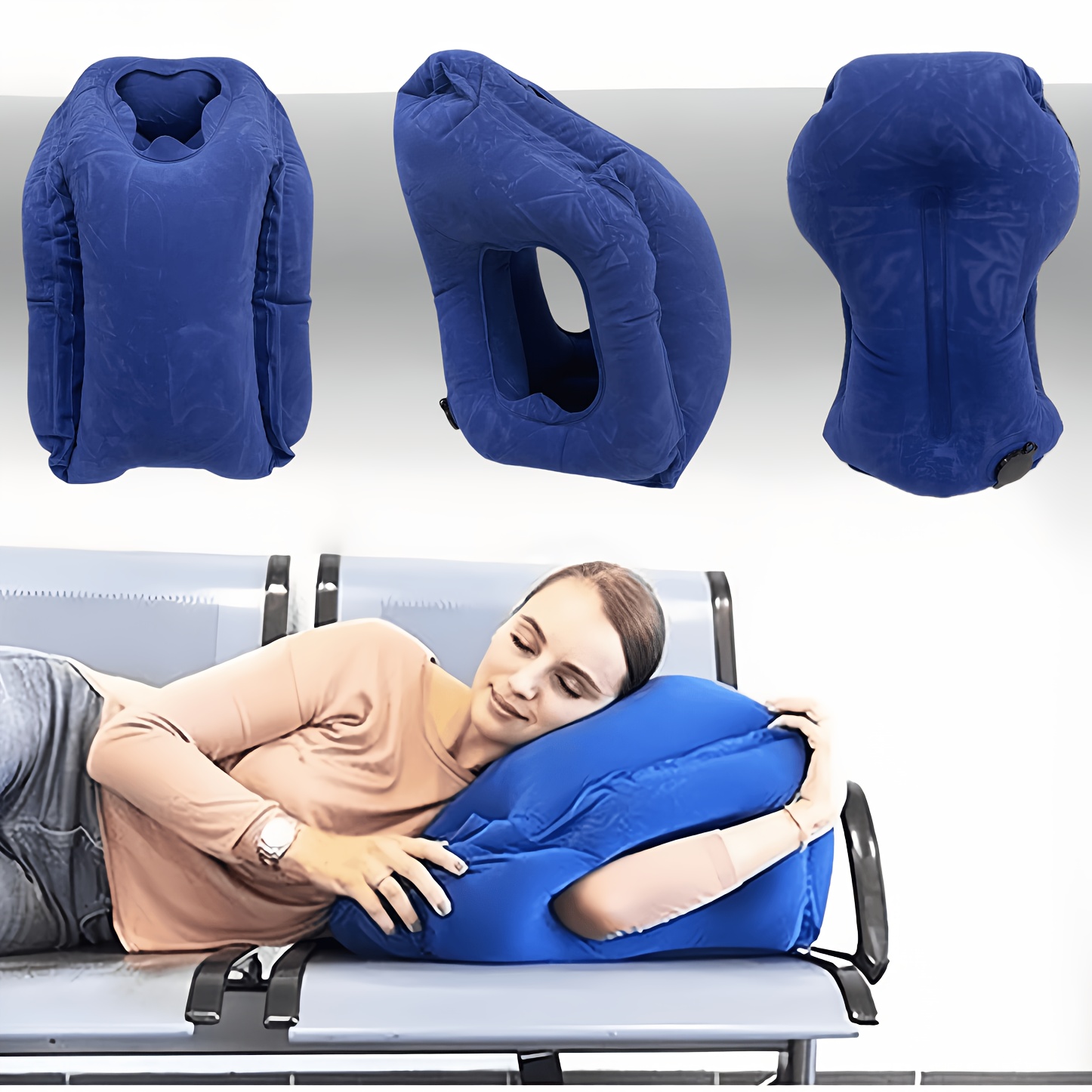 1 Inflatable Travel Pillow - Portable Ergonomic Neck and Head Support with Milk Velvet Cover, Suitable for Airplane, Car, Office & Camping (Blue/Red), Durble Valve, Neck Pillow Inflatable, Airplane Accessory, Soft Cover, Compact Design, Lightweight Material, Durable Fabric, Adjustable Cushion, Business Trips, Frequent Travelers