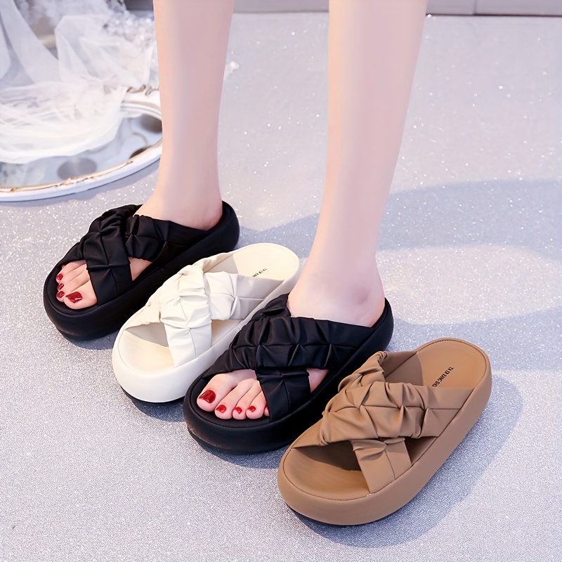 volle zwarte slippers met strik voor dames zomerstrand en casual