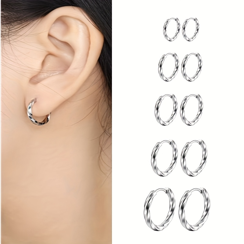 E-shop Neues modisches elegantes 10-teiliges Ohrring-Set aus Edelstahl, hochwertige mehrfarbige geometrische quadratische Linien-, Seil-Twist-