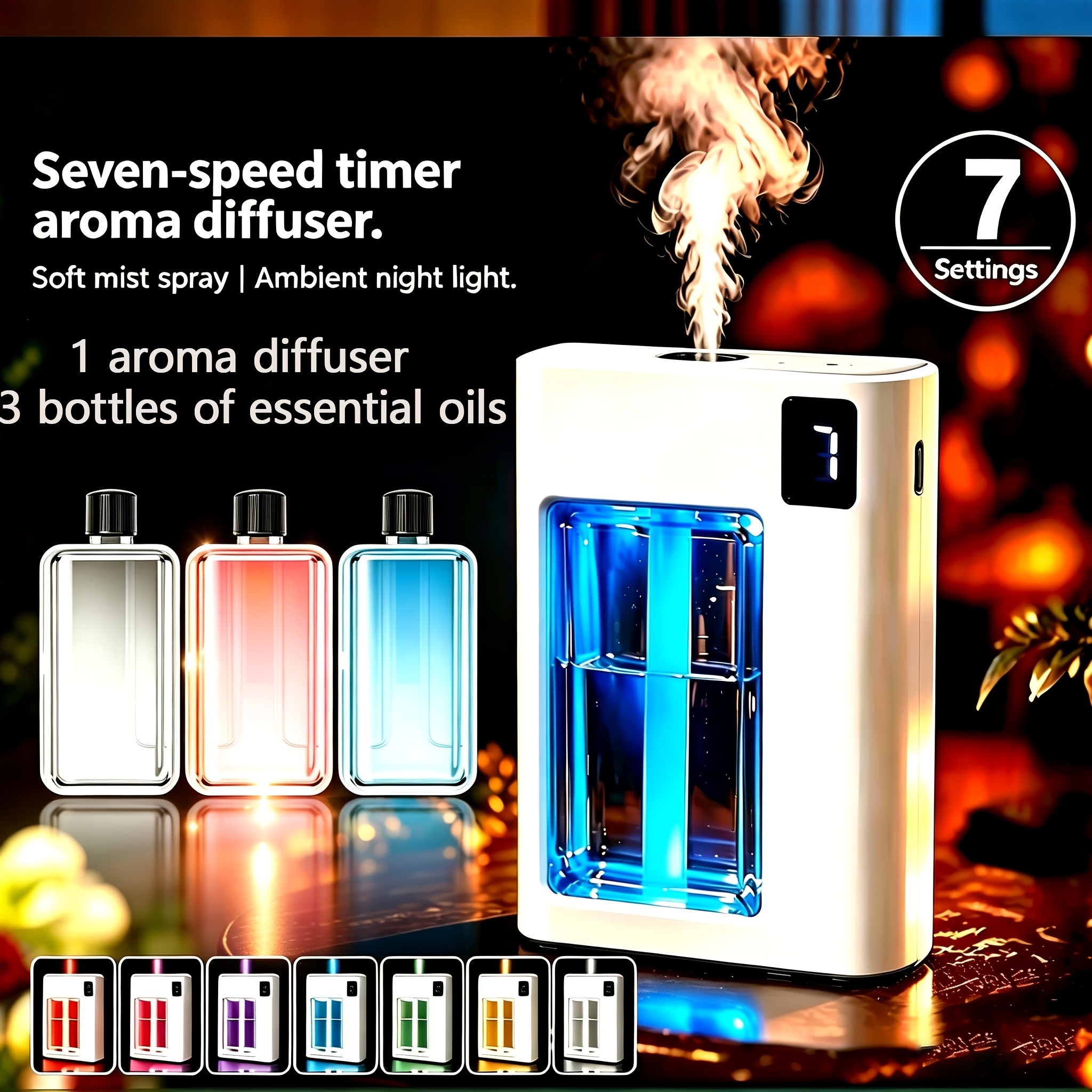 TEMU 1/3/5pcs Smart Diffuser & Humidifier With Ambient Night Light, - Automatic Essential Oil Diffuser Suitable For, Office,, - Humidifier With