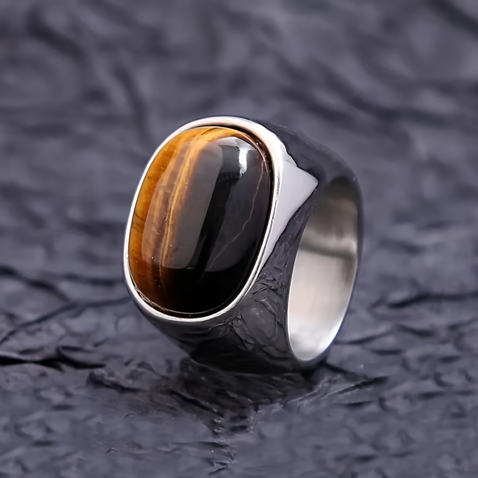 Men's 316L Stainless Steel Ring with Natural Tiger's Eye