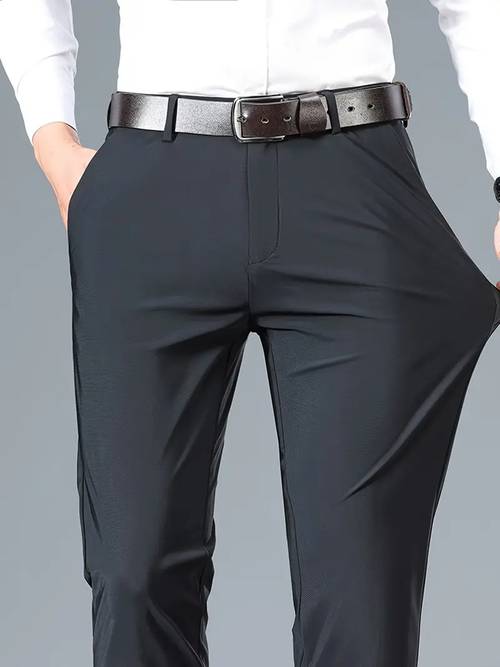 mens professional business stretch dress pants with embroidery design casual loose fit straight leg suit pants versatile for office wear