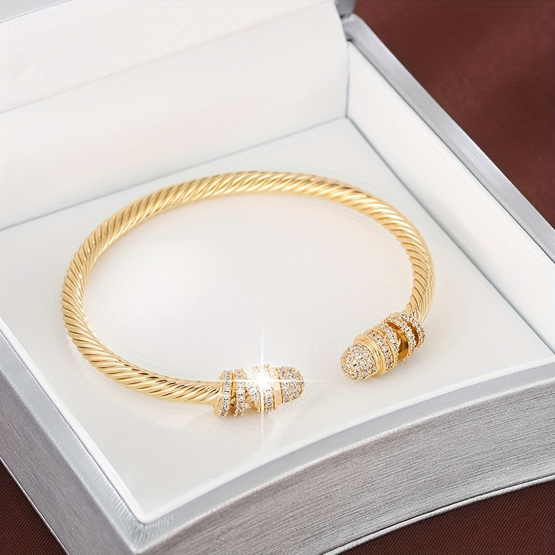 Copper Bangle with CZ Spiral Line Women's Daily Jewelry