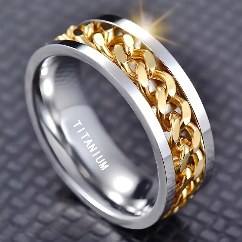 synthetic zirconia titanium steel ring rotating chain belt synthetic stone neutral fashion jewelry accessory super ring high quality stainless steel fingertip ring suitable for men and women mens womens chain ring rotating ring 8mm stainless steel interlocking ring motorcycle bike chain ring cool punk rock band mens jewelry gift rotation ring mens ring adult titanium steel ring Product details 2