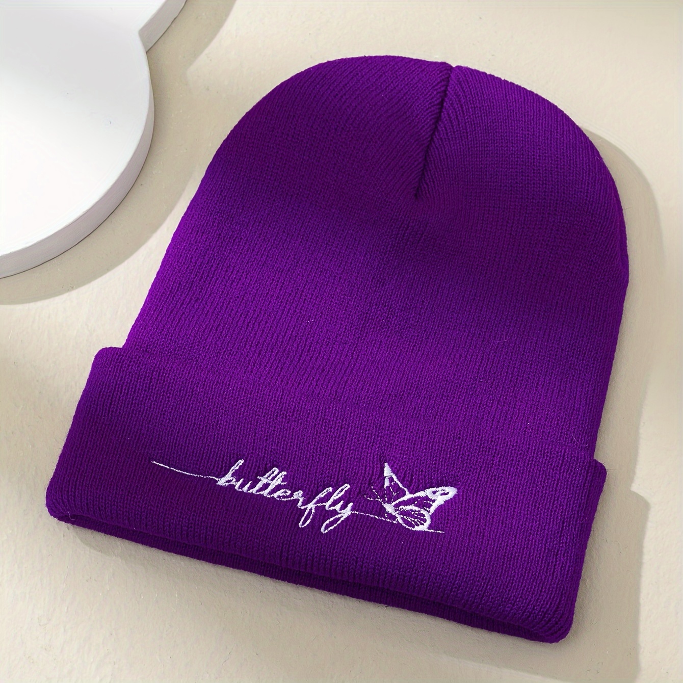 TEMU 1 Embroidered Beanie Thickened Hat For Women, Unisex Outdoor Warm Winter Cap, Trendy Brimless Beanies For S And S, Y2k Style, Ideal Gift For